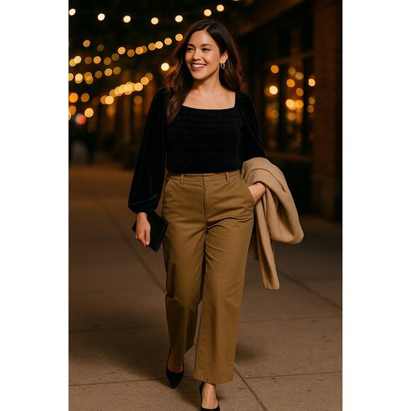 Torrid Wide Leg High Rise Chino Pants 14R Khaki Sage Outfit NWT Work Casual - Picture 9 of 9